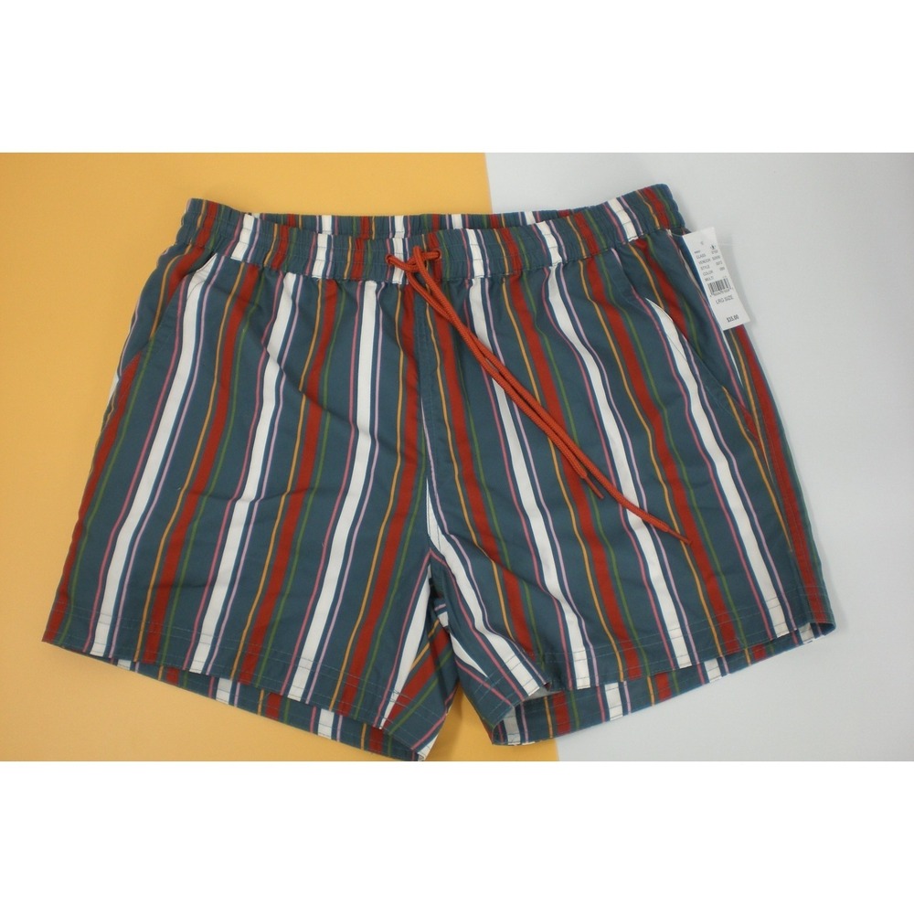 South Beach Swim Trunks Mens Large Multi Color Striped Recycled Polyester NEW